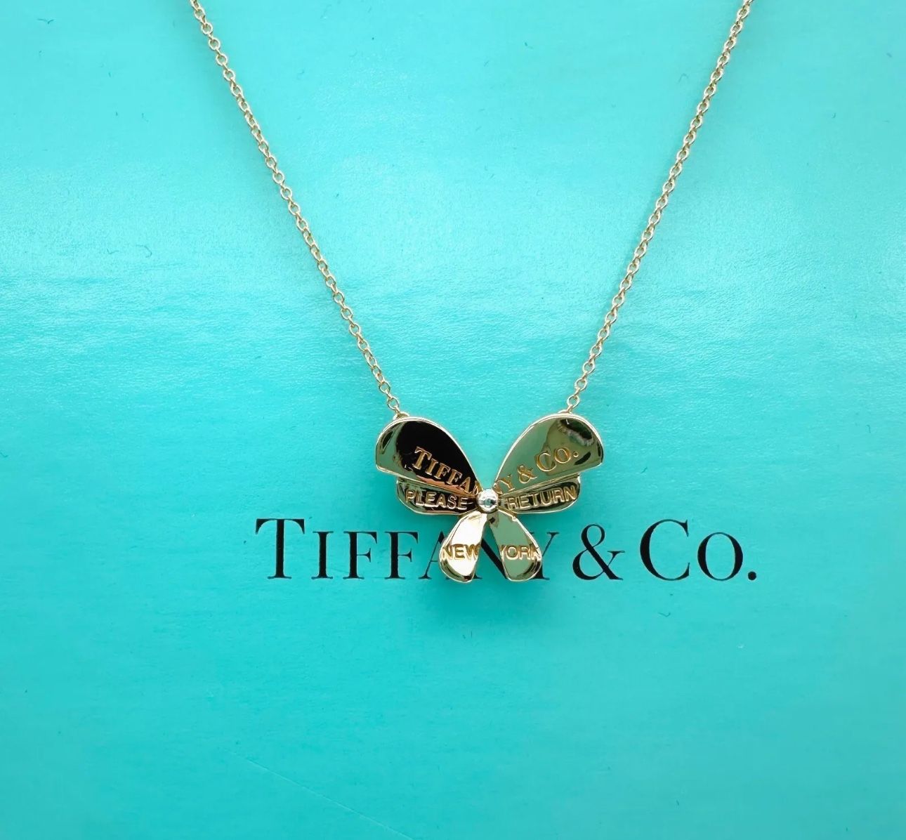 TIFFANY & CO Return to Tiffany Love Bugs Butterfly Pendant Necklace 18k RG & SS