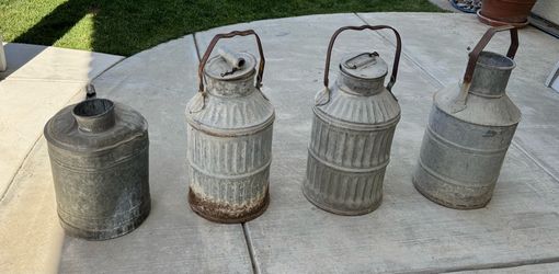 Vintage Galvanized Milk Cans & Dairy Cans – Set of 4