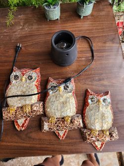 Mosaic Owl Figurines Set of 3 and wax warmer