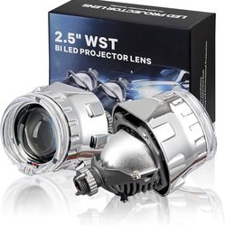 YUFANYA 2.5 Inch Bi LED Projector Lens with Hi/Lo Beam,70W 20,000LM 6000K,White Angel Eyes Chrome Shrouds Mask,Fit H4 H7 9005 HB3 9006 HB4 Car Motorcy