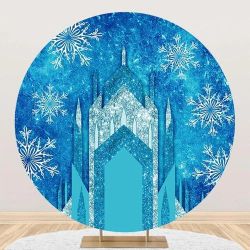 Renaiss 6.5x6.5ft Ice Freeze Castle Round Backdrop Cover Winter Wonderland Circl