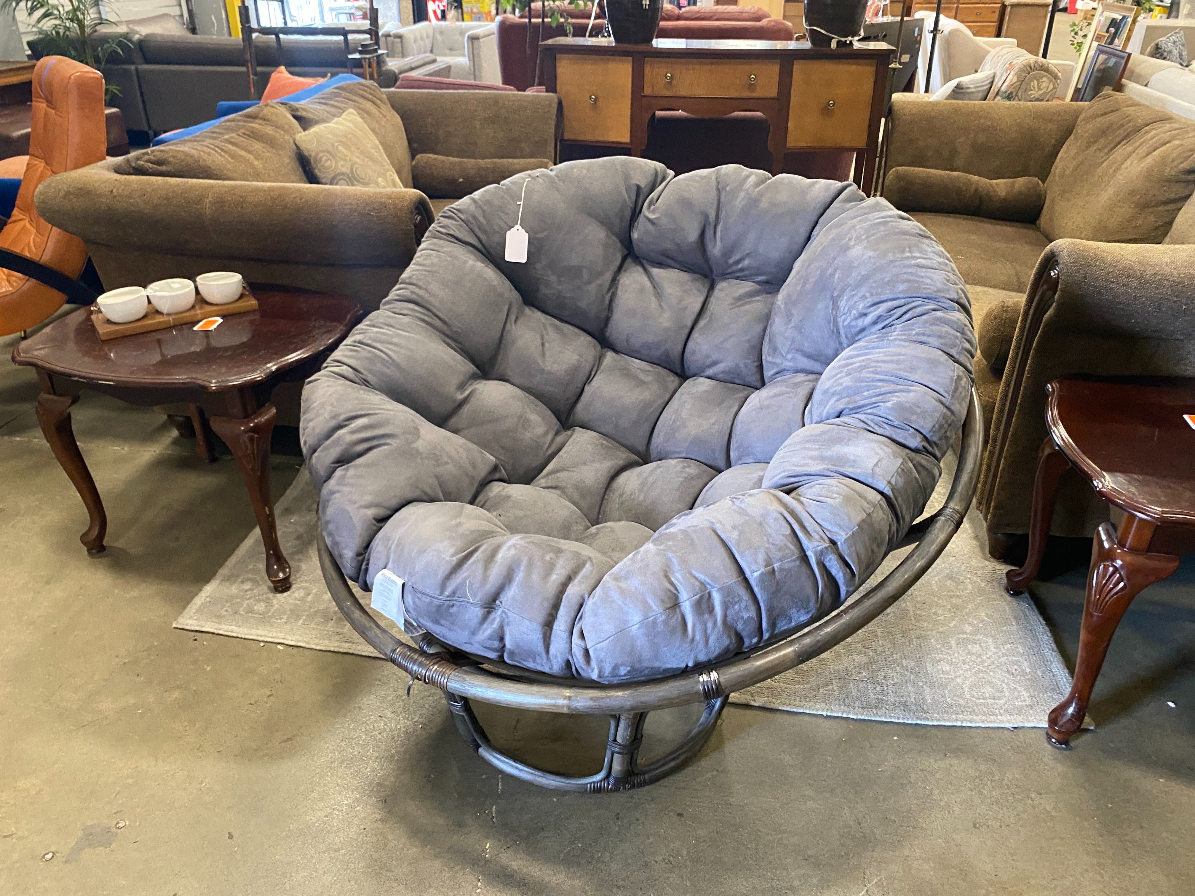 WORLD MARKET Dark Wood Grey Cushioned Papasan Chair