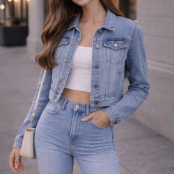 Angel Kiss Cropped Denim Jacket – Light Wash – Size Medium