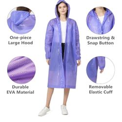 Rain Poncho Raincoats for Adult Reusable - 2-5 Pack EVA Waterproof Rain Coat with Hood, Rain Gear for Men Women