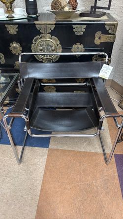 Wassily Style Chair Black Leather Chrome