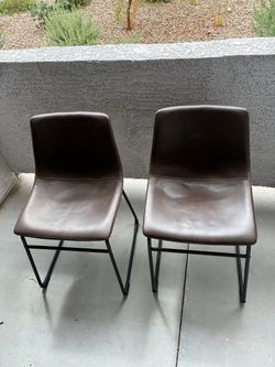 Set of 2 Brown Leather  Chairs & Glass top table