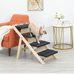 SweetBin Wood Pet Stairs/Pet Steps for All Dogs and Cats - 2-in-1 Foldable Carpeted 3 Tiers Dog Stairs & Ramp Perfect for Beds and Cars - Portable Dog