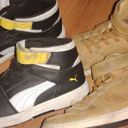 Boys basketball shoes high tops Velcro  set of 2 Nike and Pume