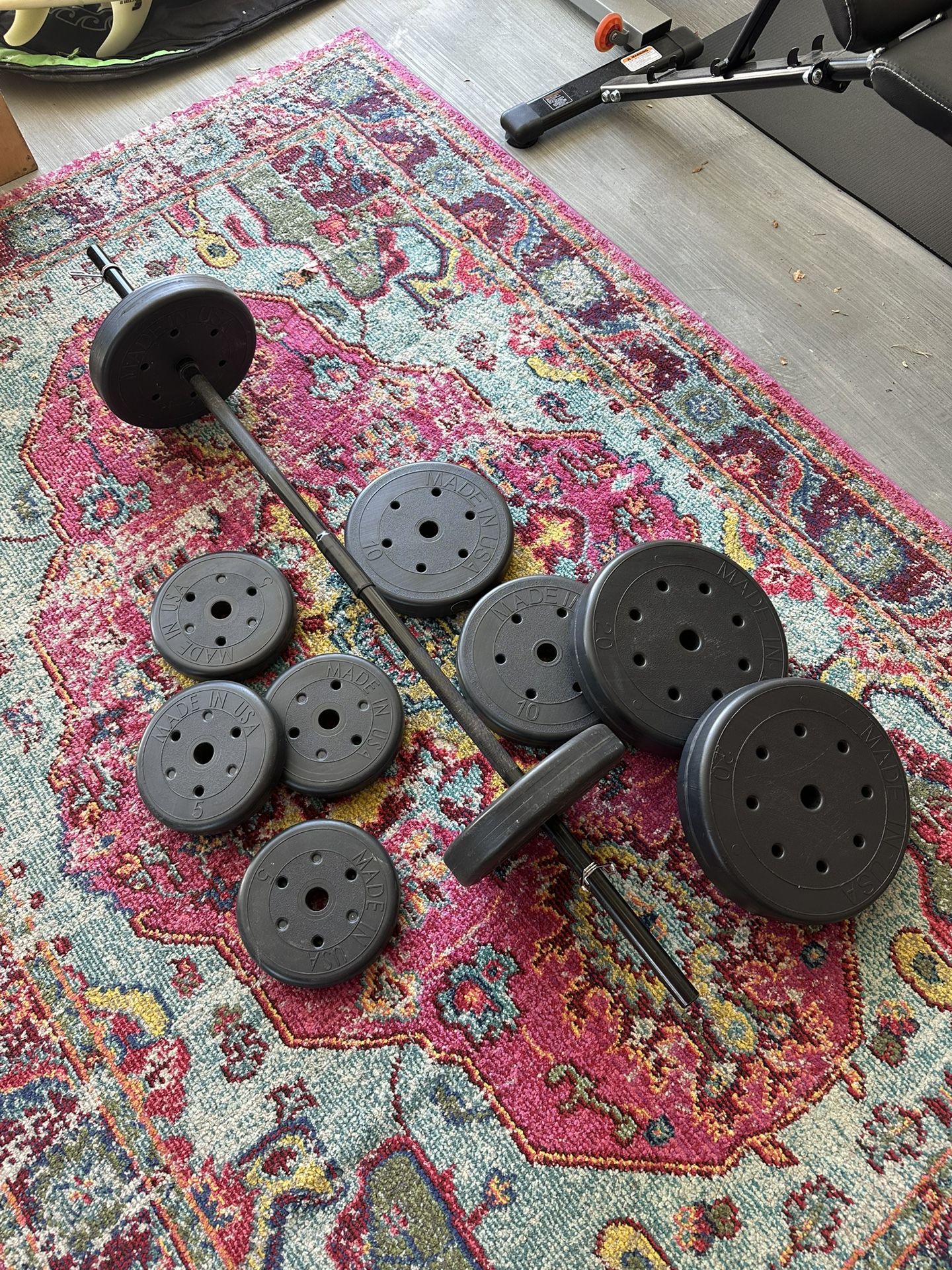 Small Barbell (Curl Bar) + Weight Plate Set