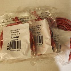 3 Pack - Belkin Cat5e Patch Cable - A3L791-10 Foot Red RJ45M / RJ45M NEW 10' RED
