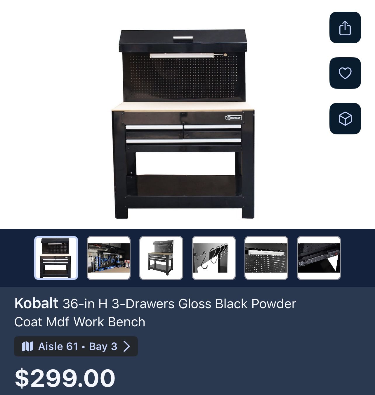 Kobalt 3 Drawer Workbench