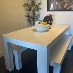 Large White Wooden Table With Picnic Chairs
