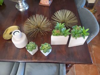 Decor for home 2 small succulents and 2 triangle succulents and gold star