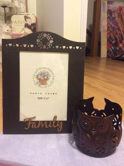 Metal owl candle holder and Family photo frame New great for gift giving