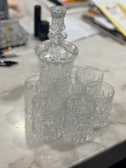 Vintage Lead crystal decanter and 6 glasses set