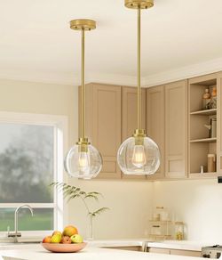Gold Glass Pendant Lights Set of 2