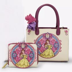 Loungefly Beauty and the Beast Belle Stained Glass Portrait Crossbody Bag&Wallet