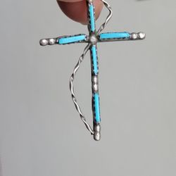 Zuni Cross Necklace Sterling And Turquoise 