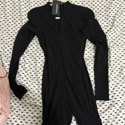 Black Cotton Zip Front Catsuit