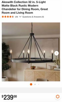 Aleswith 32 in. 5-Light Matte Black Chandelier
