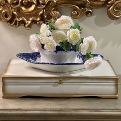 Blue and White Floral Decor Vase Planter Made in Portugal 2 Two Piece SET