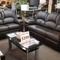 Brand New Black Manual Reclining Sofa + Loveseat Set
