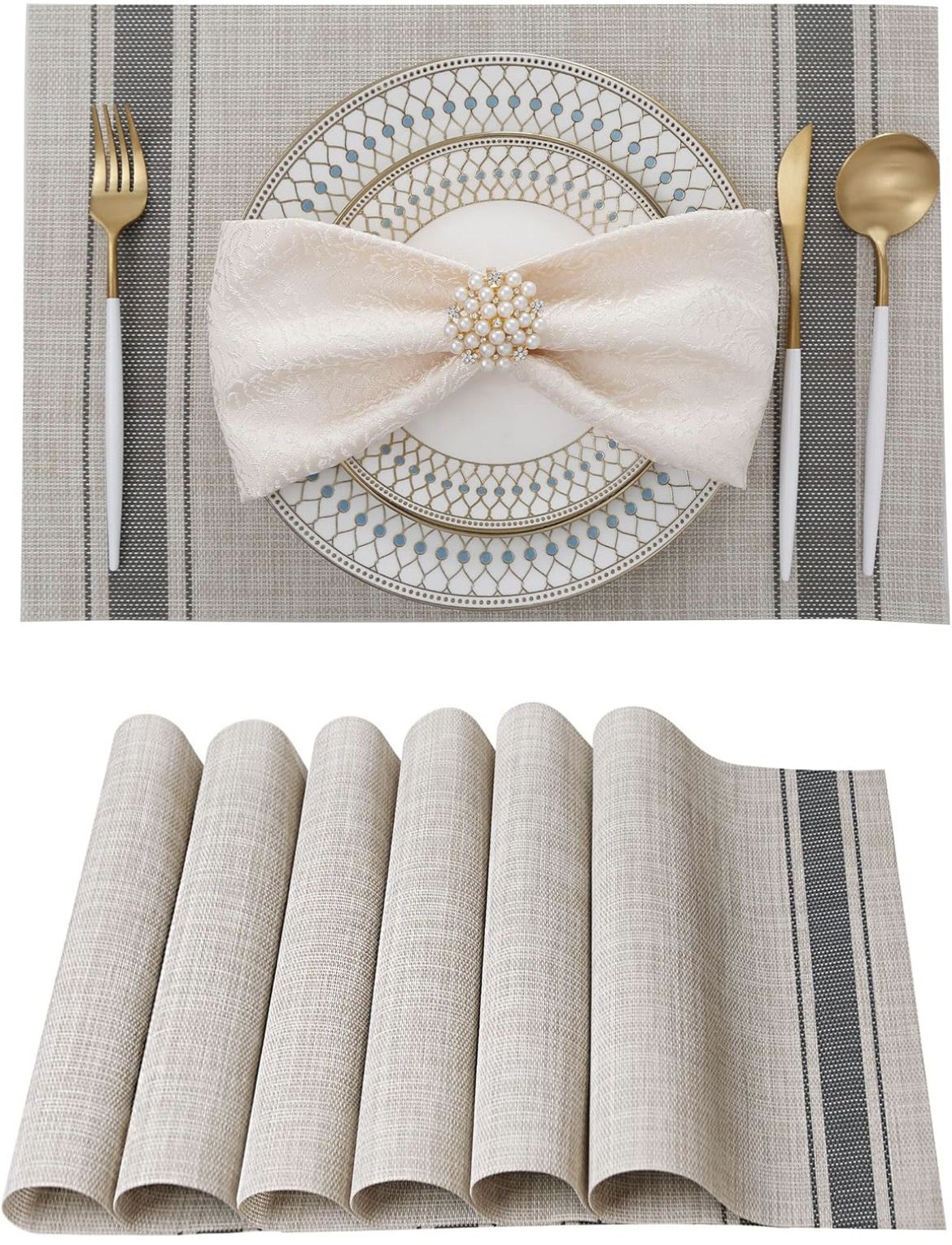 π in π¦ 6PCS PVC Vinyl Red Striped Placemat Woven Placemats Rectangular Place Mat Washable Table Mats