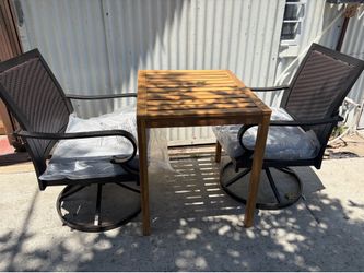 Aluminum Frame Outdoor Dining Chairs and Acacia Wood Dining Table ,360-Degree Swivel Chair with 3.1 in. Thickness Gray Cushion (Set of 3)