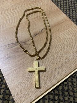 24” Lord Prayer Cross Chain 18K Gold Plated on Solid Stainless Steel