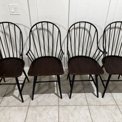 (4) Milo Farmhouse Metal Spindle Wood Seat Windsor Dining Chairs Black/Espresso: Modern Farmhouse Kitchen Chairs