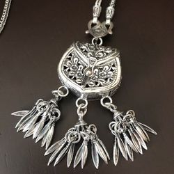 Unique Craved Bag Shape .925 Sterling Silver Necklace 14" LONG