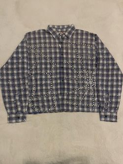 Rhinestone Plaid Button-Up Long Sleeve Shirt