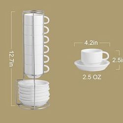 Sweejar Espresso Cup & Saucer Set, Stackable Demitasse Cups with Metal Stand