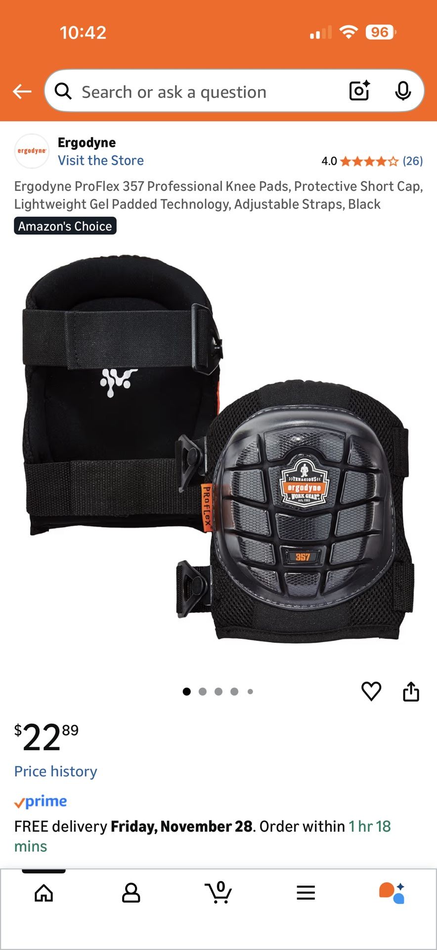 Ergodyne ProFlex 357 Professional Knee Pads, Protective Short Cap, Lightweight Gel Padded Technology