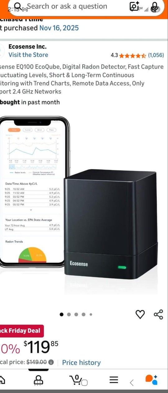 Ecosense EQ100 EcoCube Digital Radon Detector