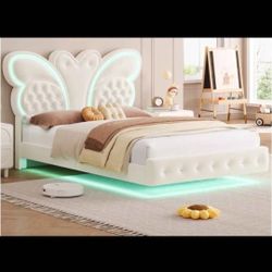 Queen Size Velvet Upholstered Bed with LED Lights