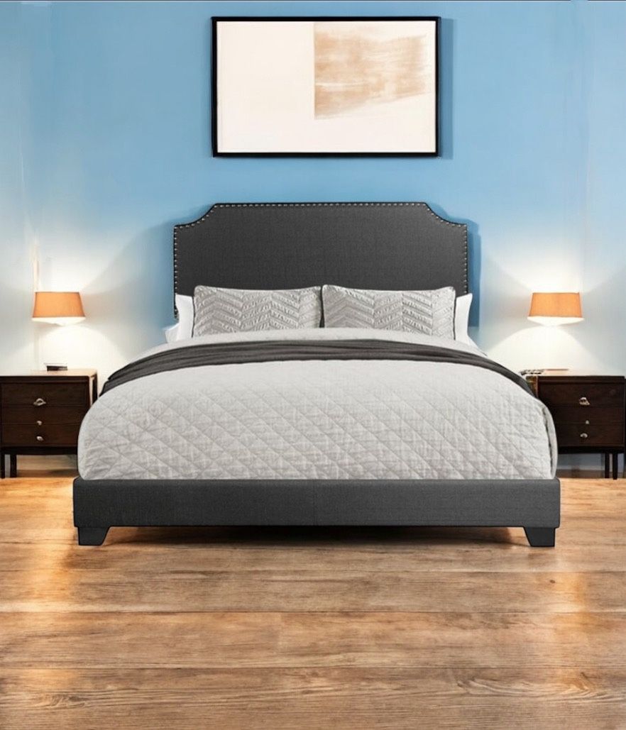 New Queen Size Dark Grey Upholstered Bed