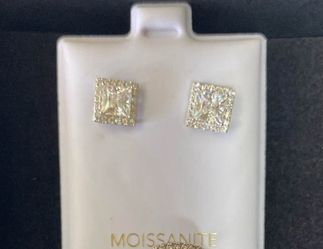 Princess Cut Moissanite Halo Stud Earrings - .925 Sterling Silver (New w/ GRA Certificate)