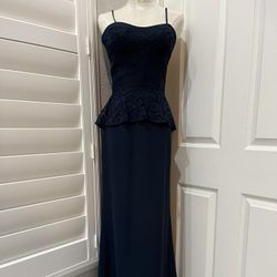 4. Dark Blue Long Dress,  Lace Top,   Size 4, Waist 71cm.  Bust 86 Cm