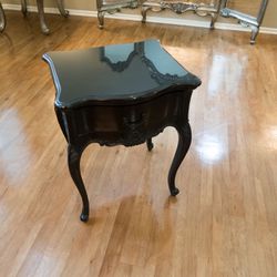 Black French Hollywood Regency Accent Side Table Marble Top Nightstand