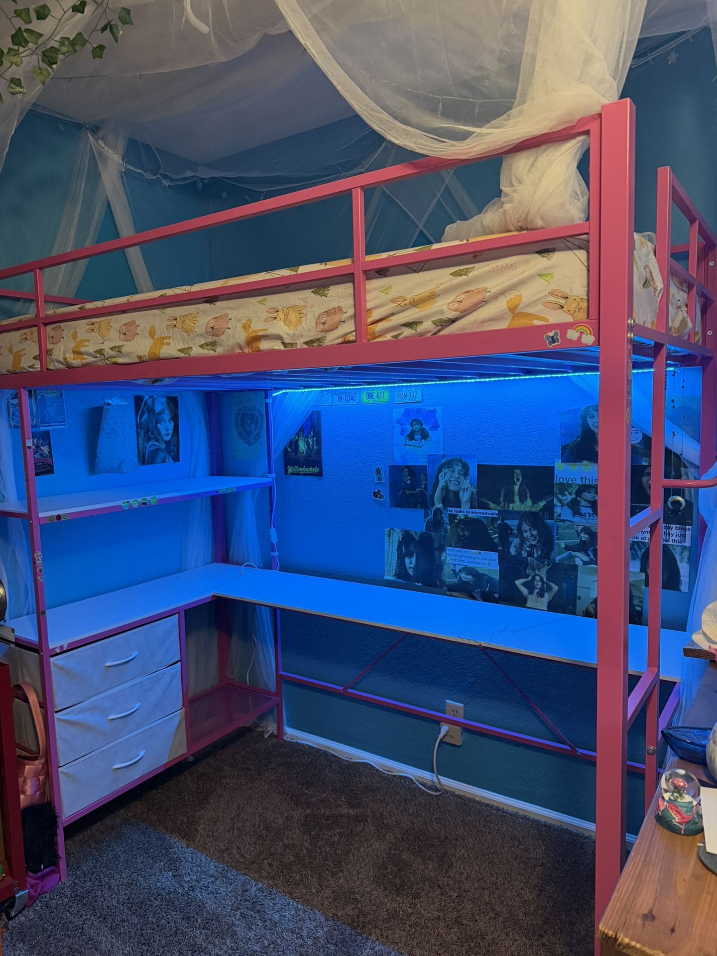 Pink Metal Loft Twin Bed