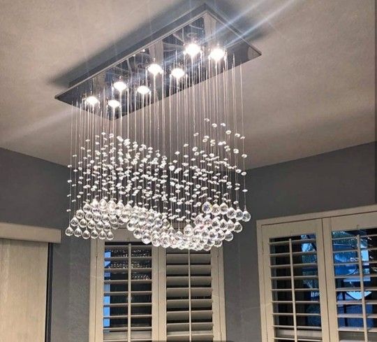 8 Lights K9 Crystal Pendant Light Modern Rain Drop Chandelier Flush Mount