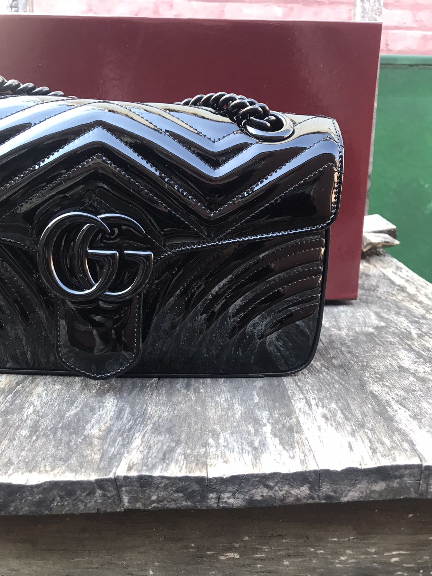 Gucci Marmont Large Patent Leather Black nWT