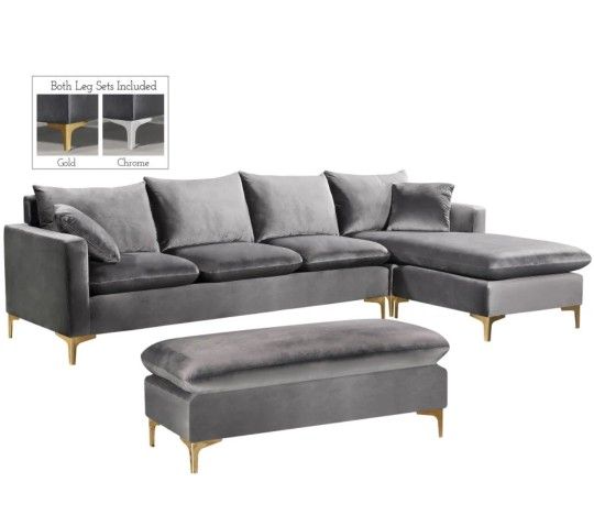Naomi Velvet Grey 2pc. Reversible Sectional
