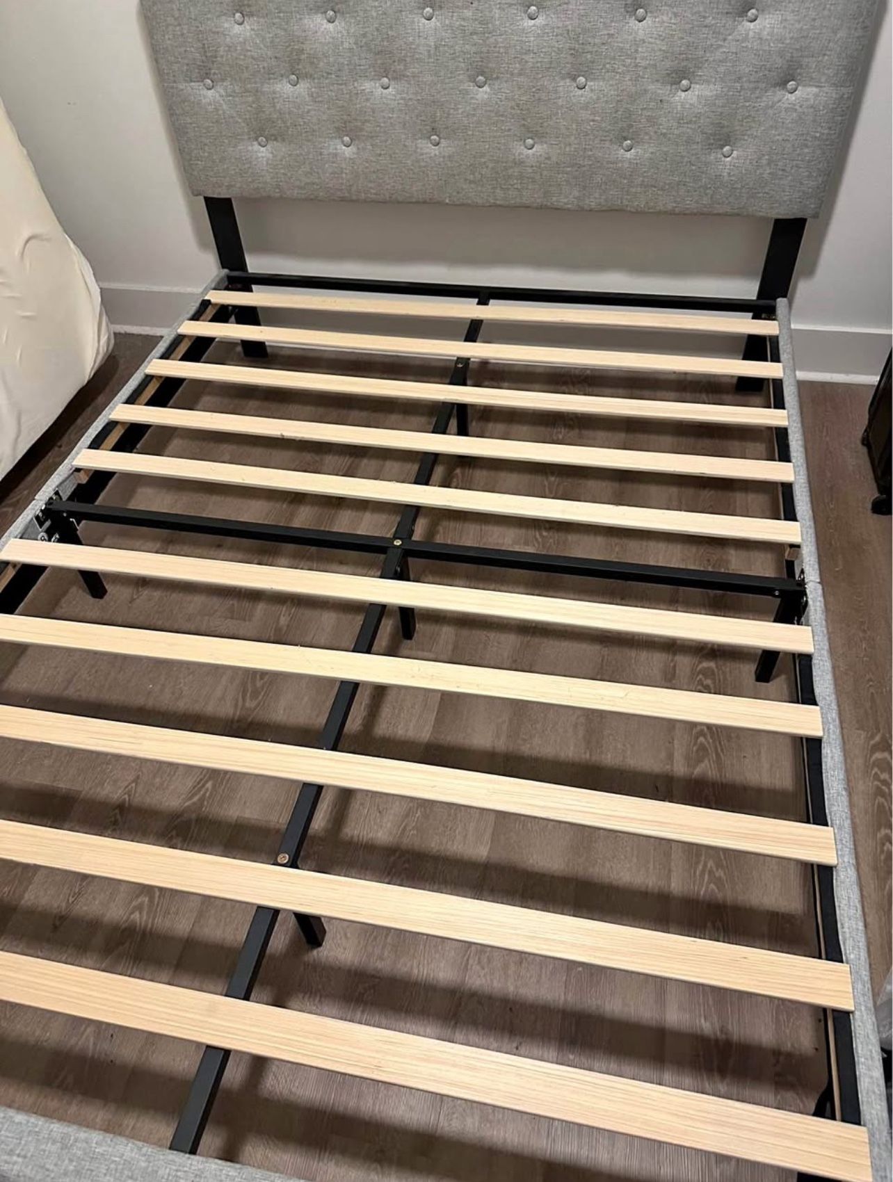 Queen Platform Bed Frame Gray Upholstered Delivery Available