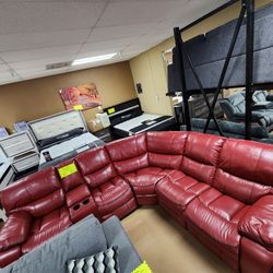 Red Leather Sectional Also Available Gray And Brown