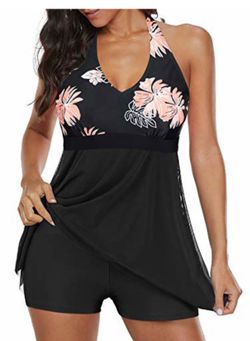Plus Bathing Suits for Women Tummy Control Halter Swimdress