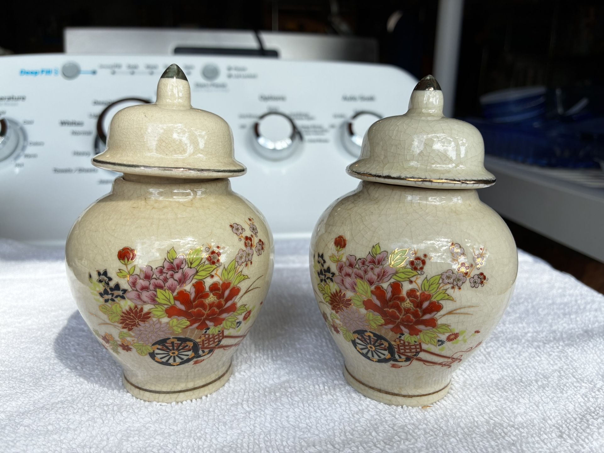 Set of two vintage Japanese Satsuma ginger jars