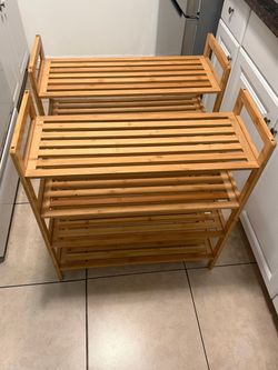 $15 - 3 Tier Brown Bamboo shoe rack