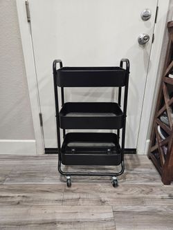 Mainstays 3 Tier Metal Laundry Cart, Rich Black, Rolling